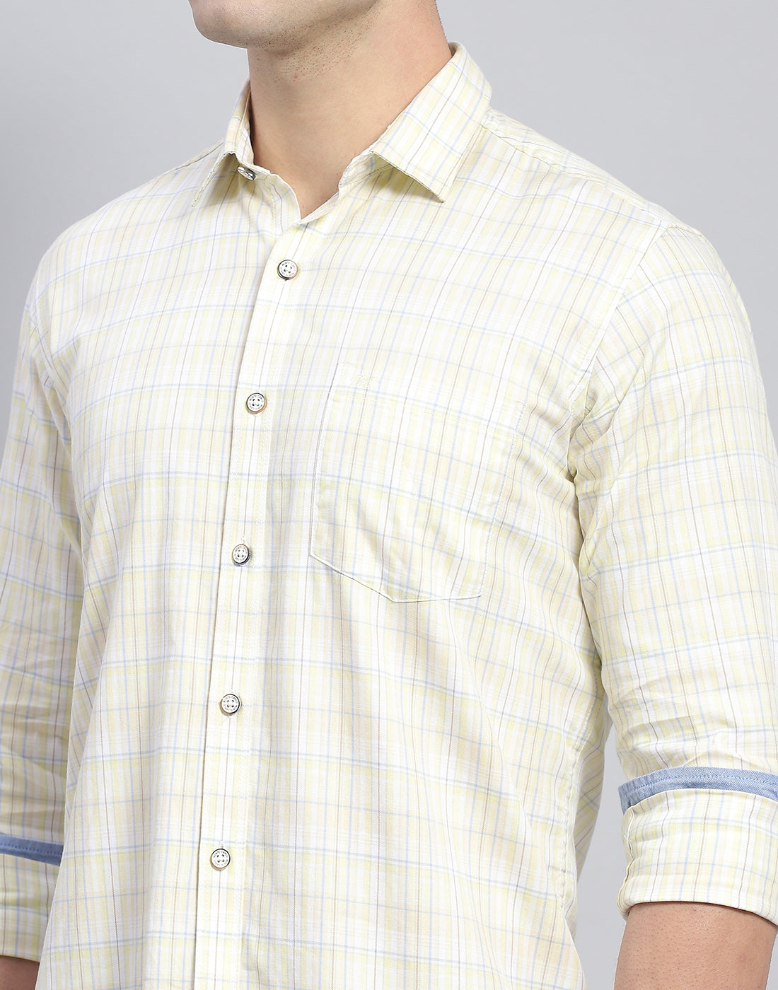 Men Yellow Check Collar Full Sleeve Shirt