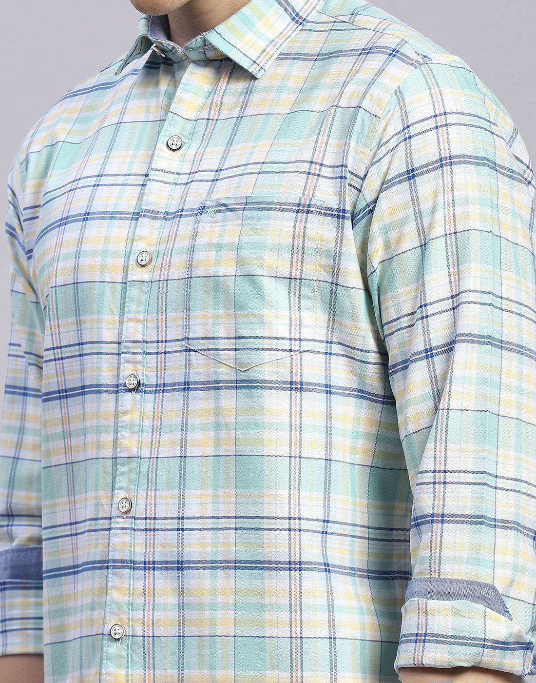 Men Green Check Collar Full Sleeve Shirt