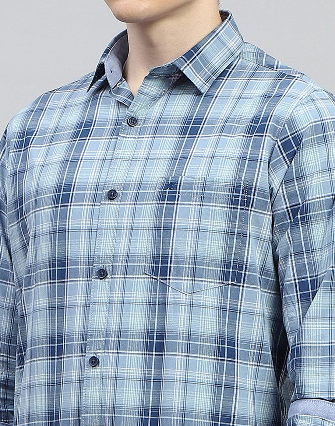 Men Blue Check Collar Full Sleeve Shirt