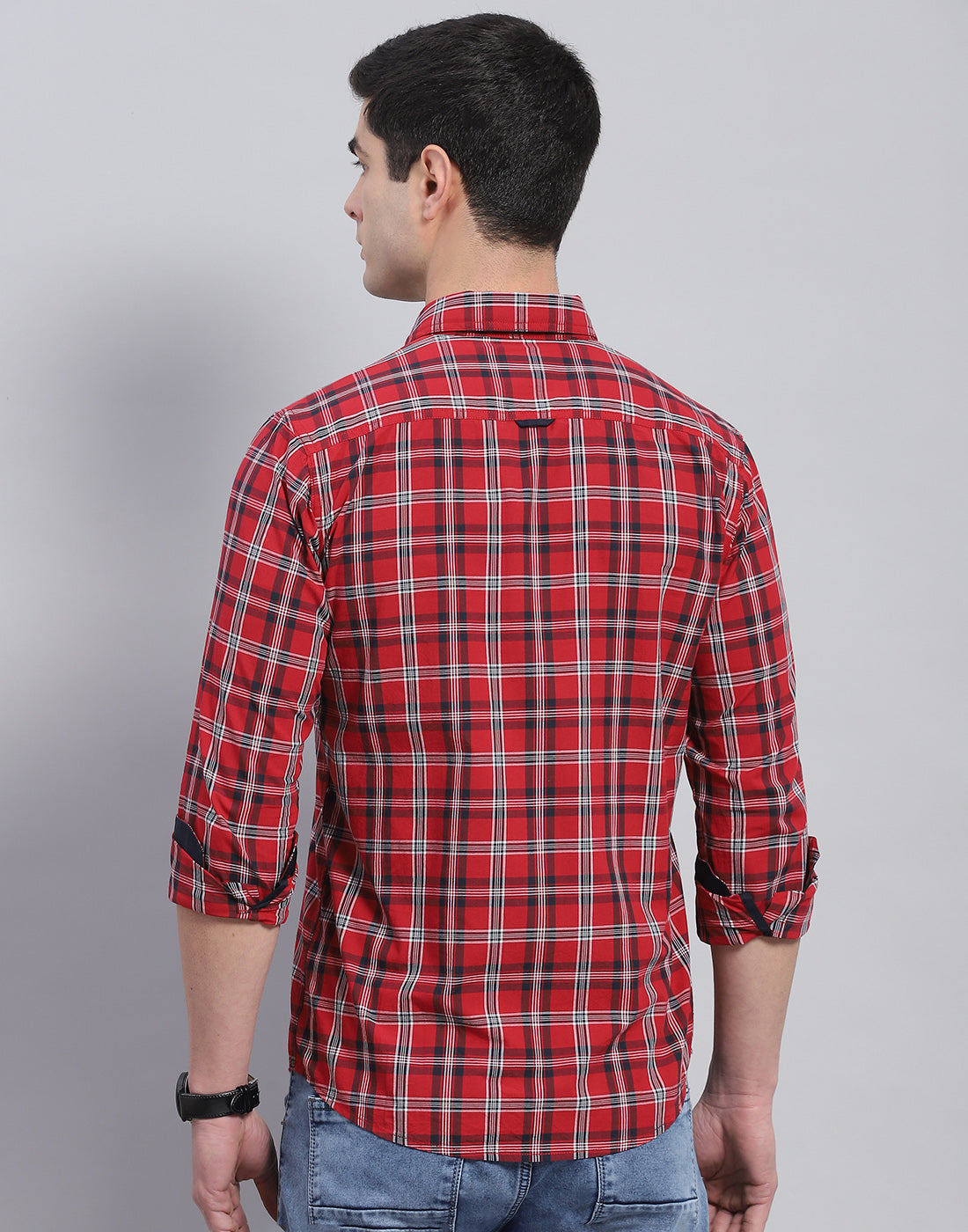 Men Red Check Collar Full Sleeve Shirt