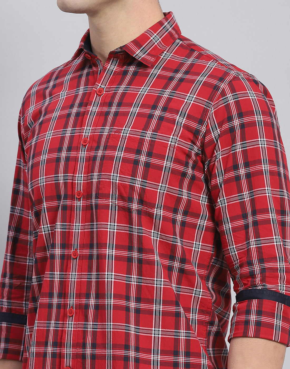 Men Red Check Collar Full Sleeve Shirt