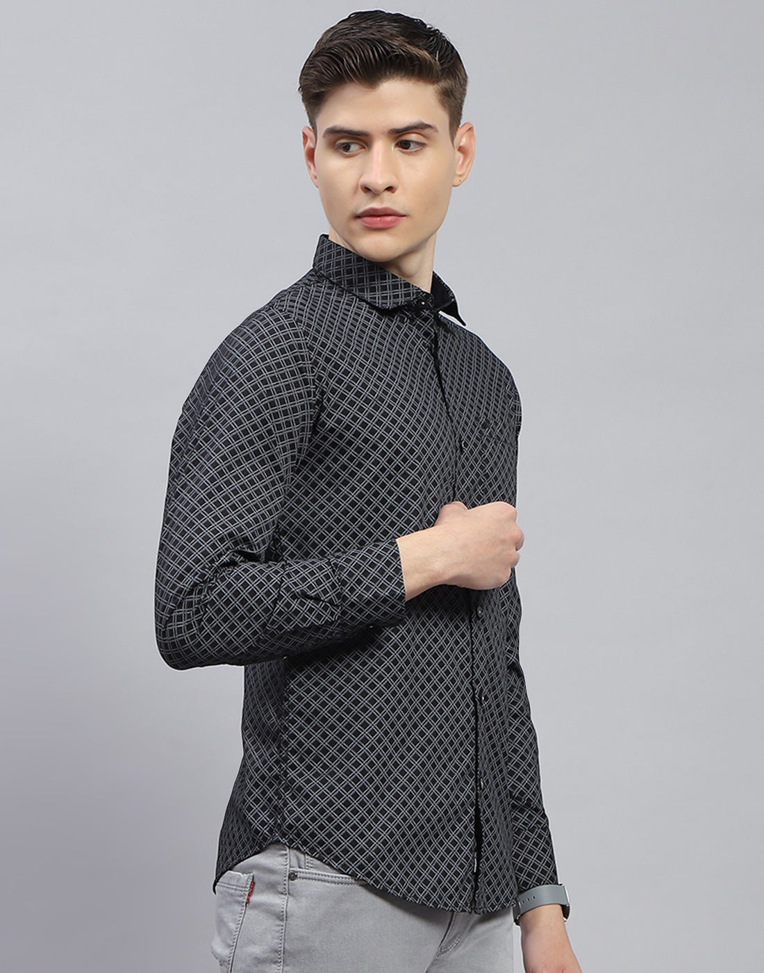 Men Black Printed Spread Collar Full Sleeve Shirt