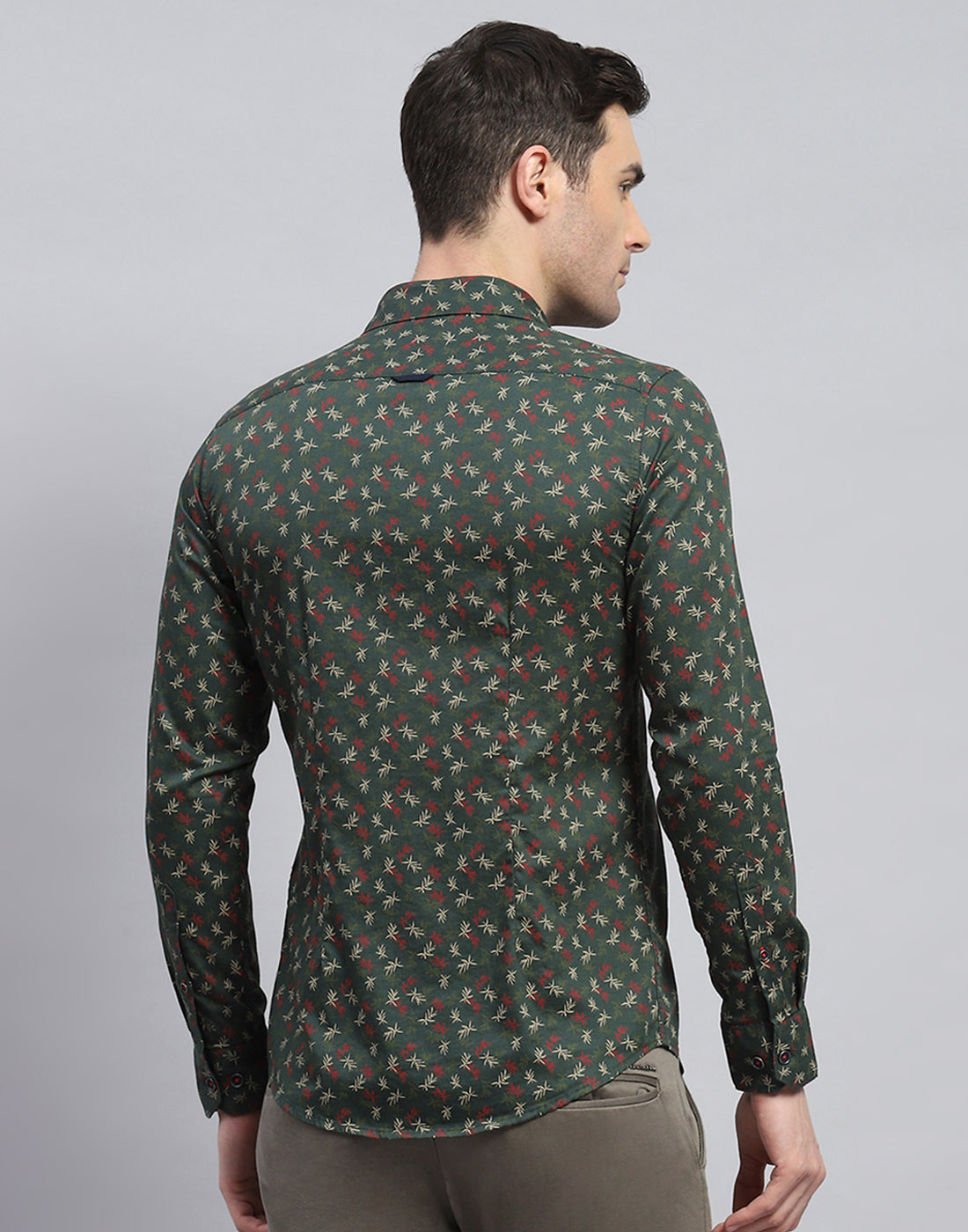 Men Green Printed Spread Collar Full Sleeve Shirt