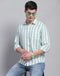 Men Green Stripe Collar Full Sleeve Linen Shirt