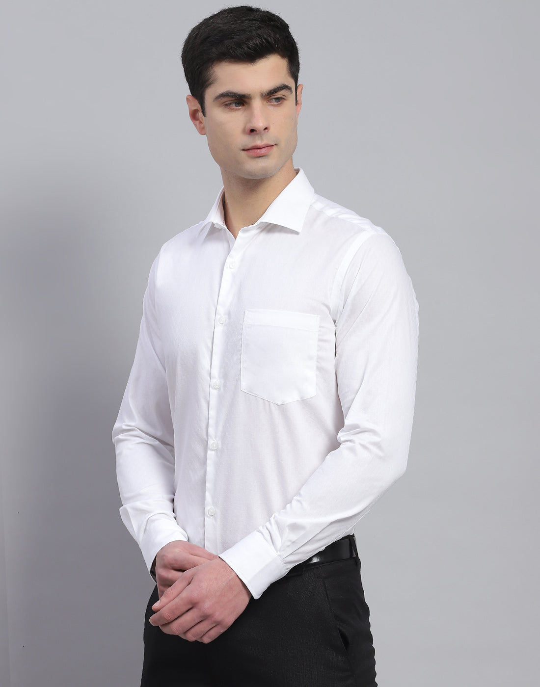 Men White Solid Collar Full Sleeve Shirt