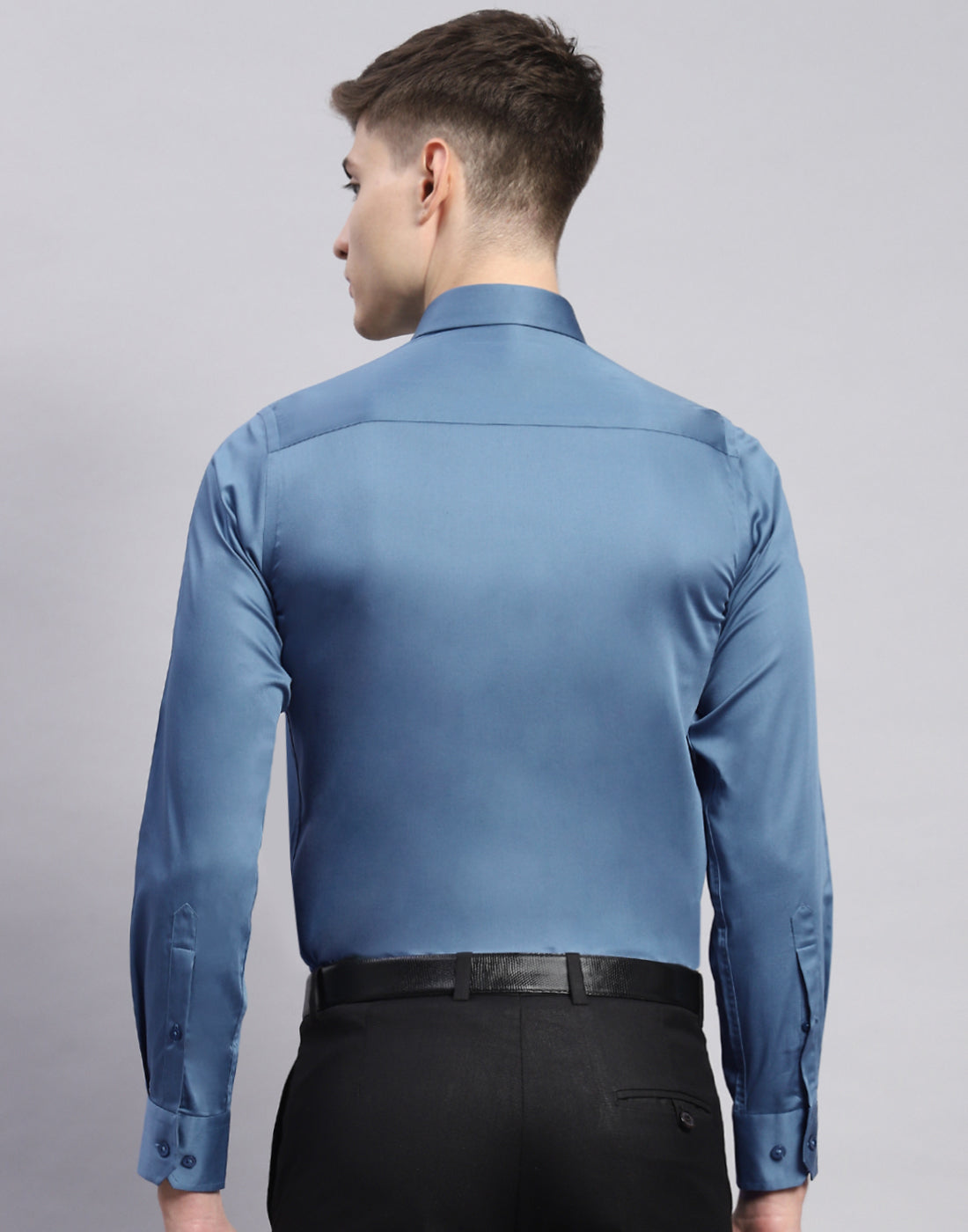 Men Teal Blue Solid Collar Full Sleeve Shirt