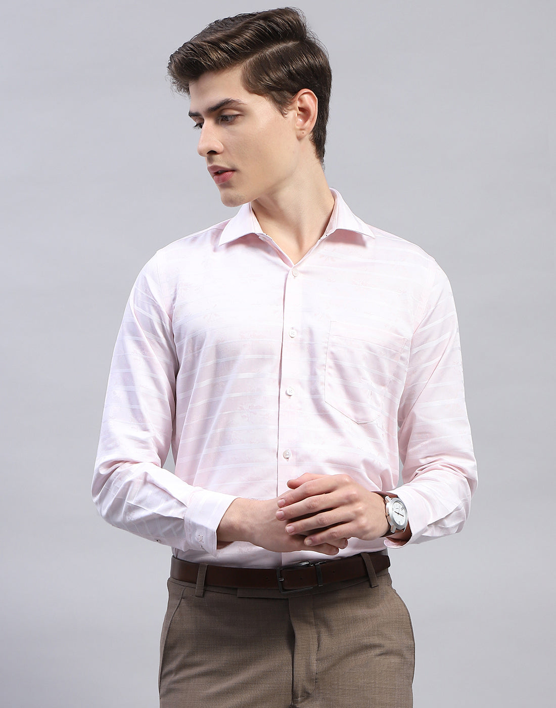 Men Pink Solid Collar Full Sleeve Shirt