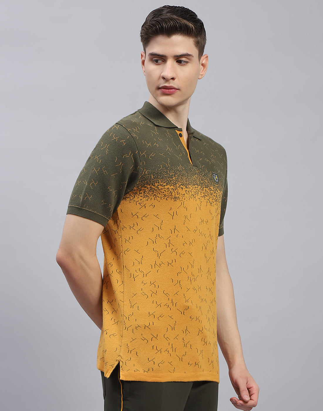 Men Olive Printed Polo Collar Half Sleeve T-Shirt