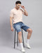Men Pink Stripe Polo Collar Half Sleeve T-Shirt