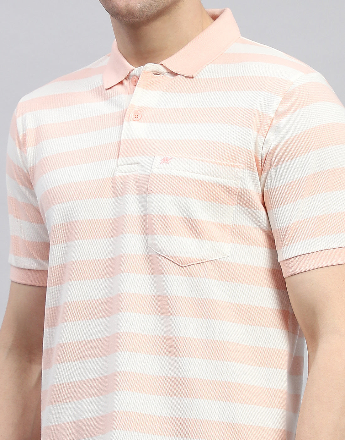 Men Pink Stripe Polo Collar Half Sleeve T-Shirt