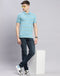 Men Blue Stripe Polo Collar Half Sleeve T-Shirt