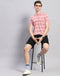 Men Pink Stripe Polo Collar Half Sleeve T-Shirt