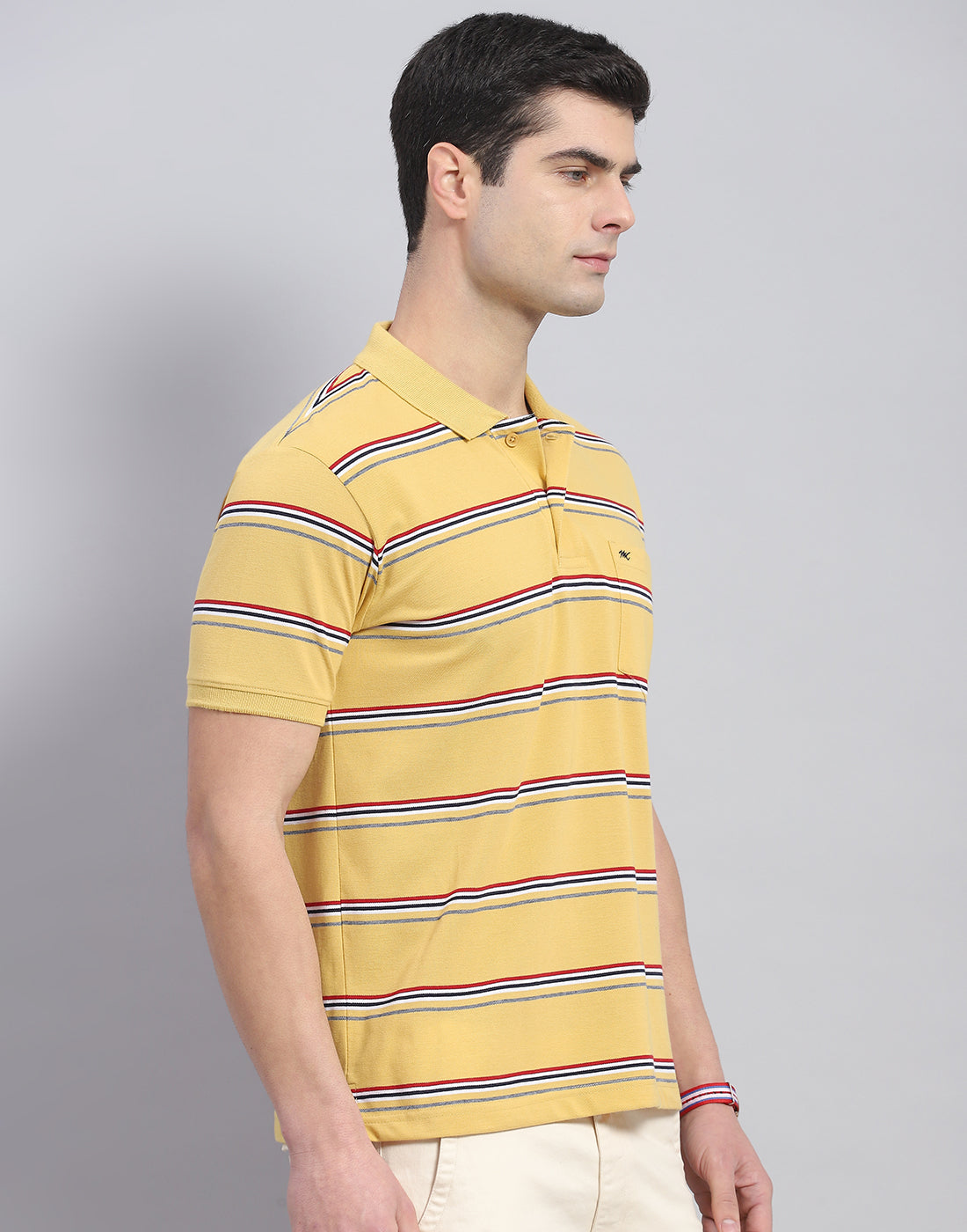 Men Yellow Stripe Polo Collar Half Sleeve T-Shirt