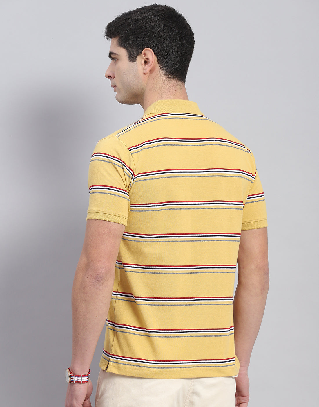 Men Yellow Stripe Polo Collar Half Sleeve T-Shirt