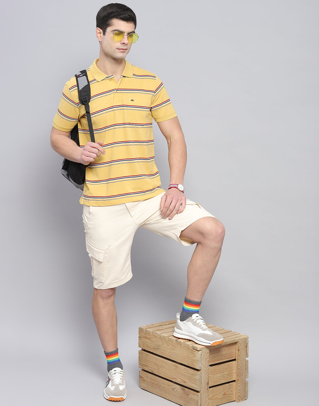 Men Yellow Stripe Polo Collar Half Sleeve T-Shirt