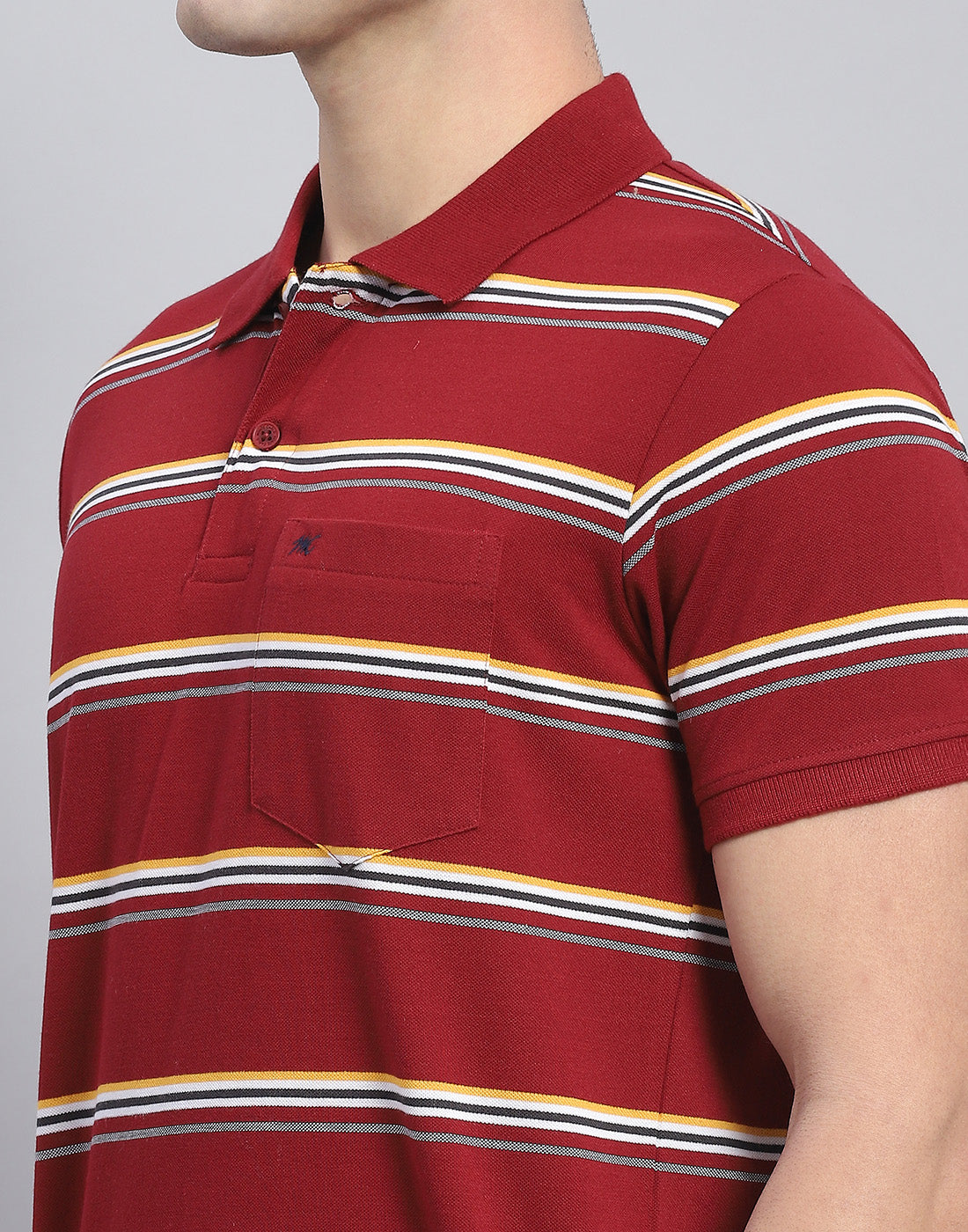 Men Maroon Stripe Polo Collar Half Sleeve T-Shirt