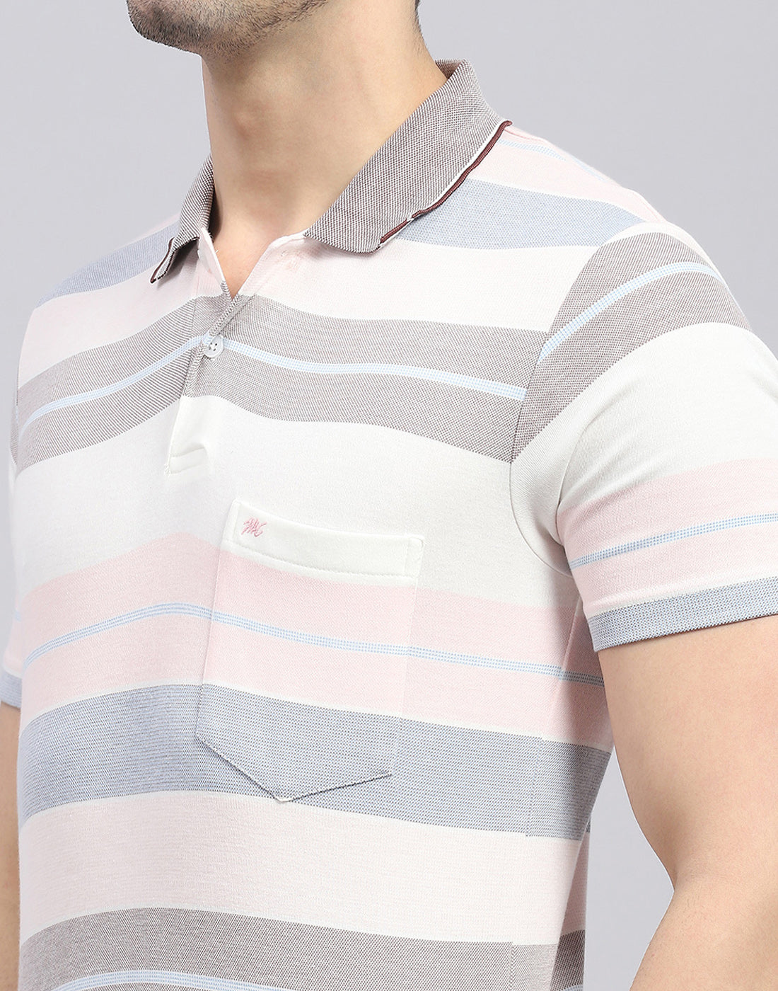 Men Pink Stripe Polo Collar Half Sleeve T-Shirt