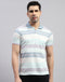 Men Blue Stripe Polo Collar Half Sleeve T-Shirt