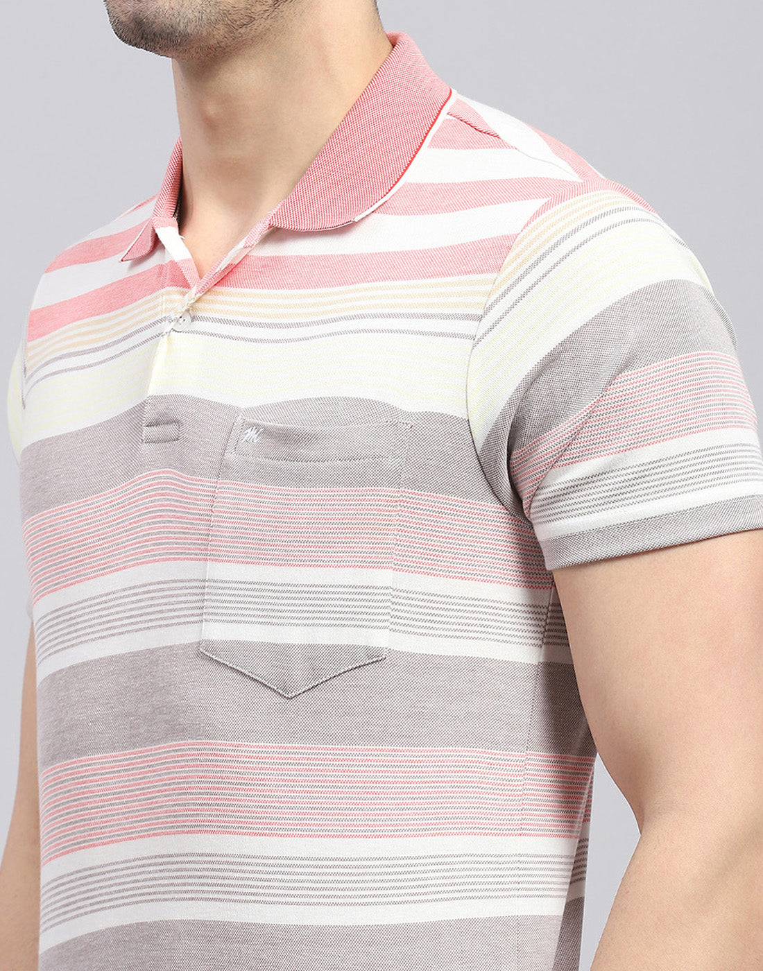 Men Pink Stripe Polo Collar Half Sleeve T-Shirt