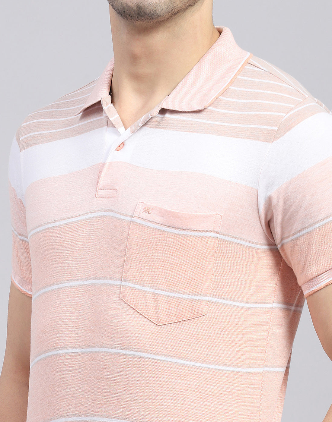 Men Pink Stripe Polo Collar Half Sleeve T-Shirt