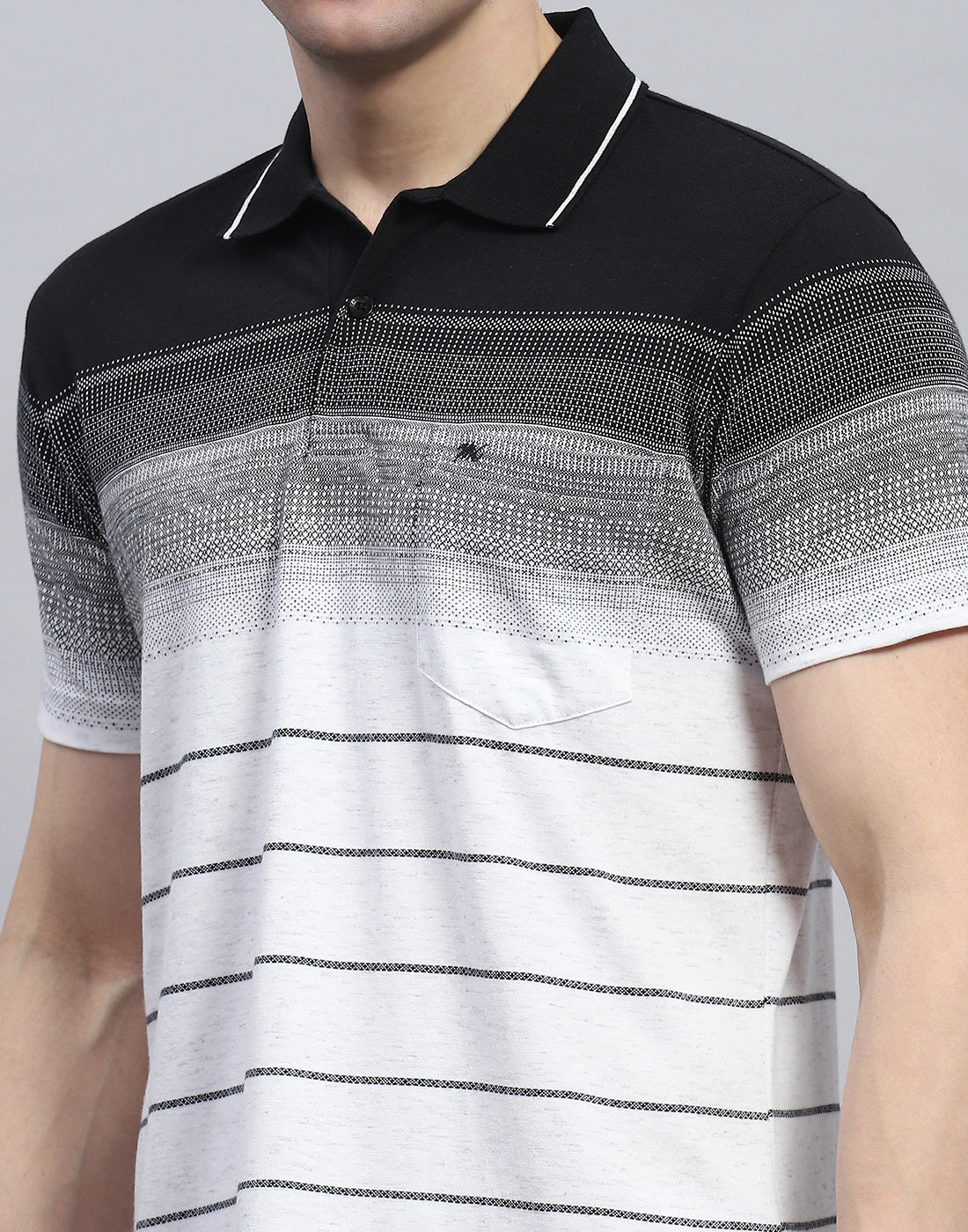 Men Black Stripe Polo Collar Half Sleeve T-Shirt