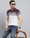 Men Maroon Stripe Polo Collar Half Sleeve T-Shirt