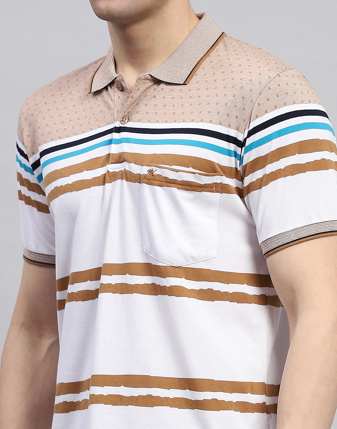 Men Peach Stripe Polo Collar Half Sleeve T-Shirt