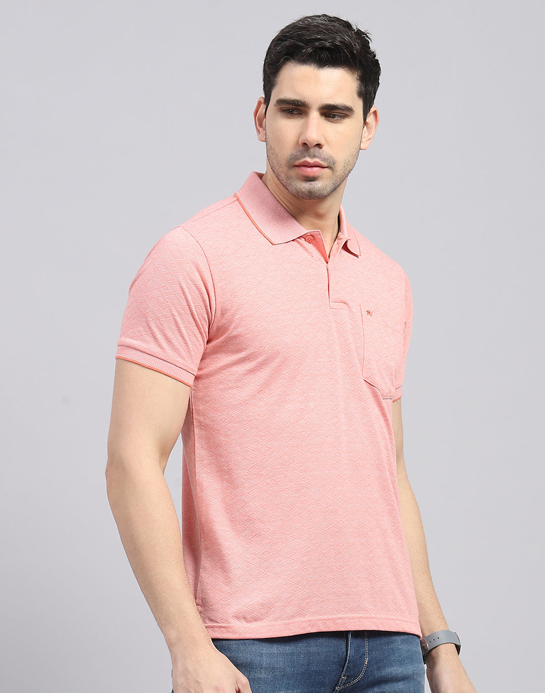 Men Pink Printed Polo Collar Half Sleeve T-Shirt