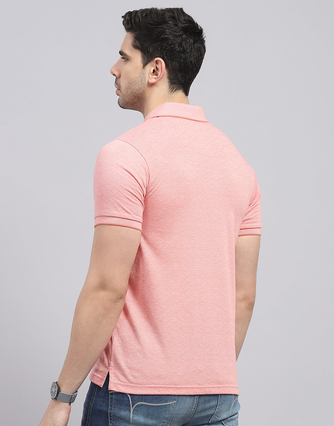 Men Pink Printed Polo Collar Half Sleeve T-Shirt