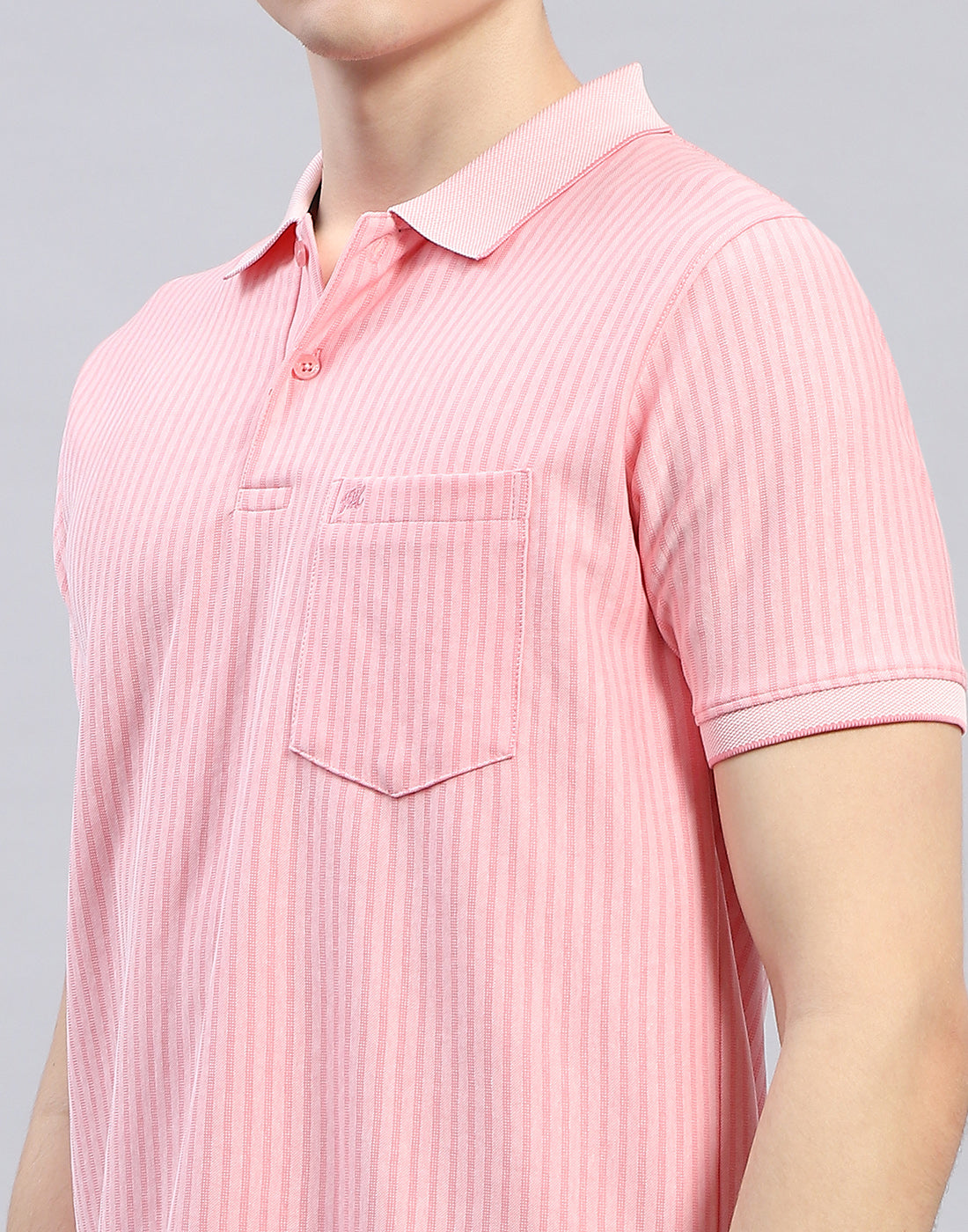 Men Pink Stripe Polo Collar Half Sleeve T-Shirt