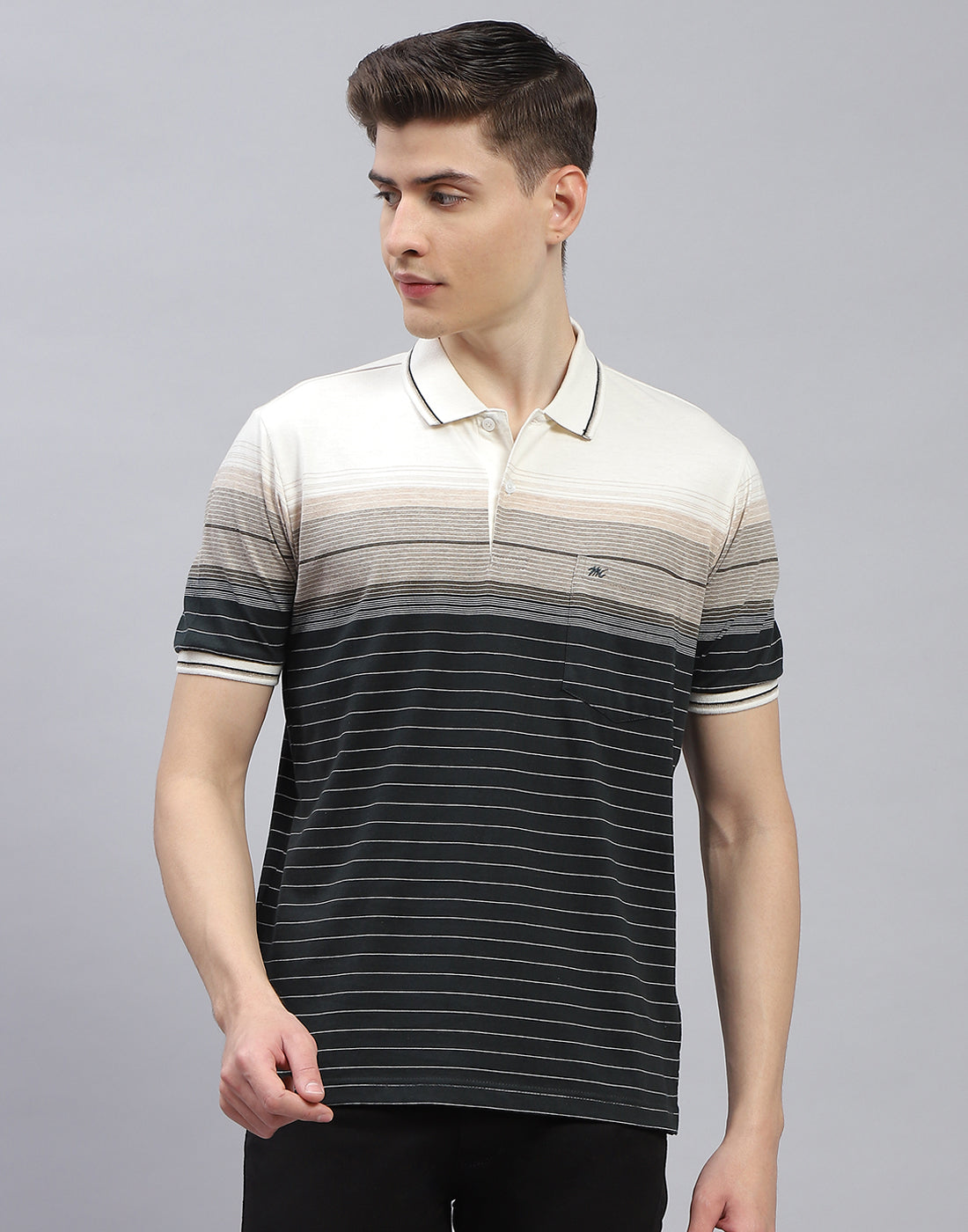 Men Black Stripe Polo Collar Half Sleeve T-Shirt