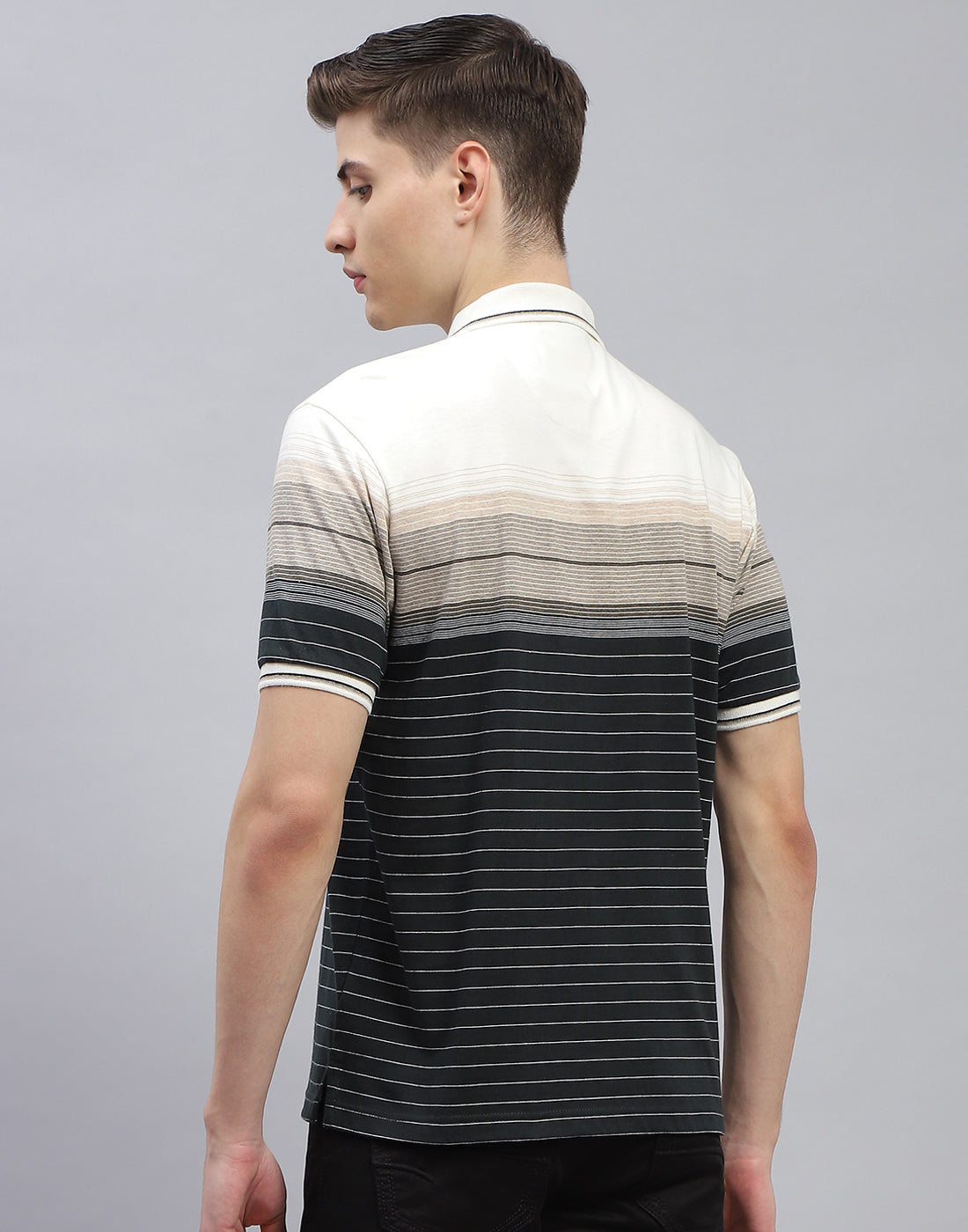 Men Black Stripe Polo Collar Half Sleeve T-Shirt
