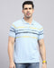 Men Blue Stripe Polo Collar Half Sleeve T-Shirt