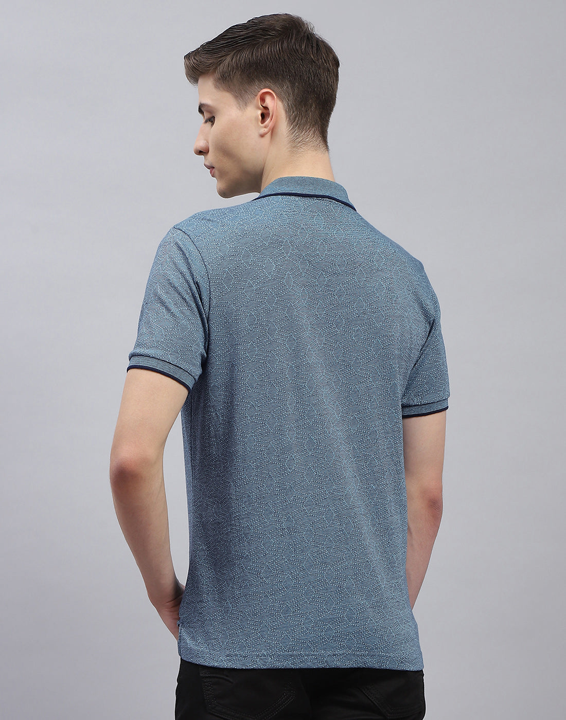 Men Blue Stripe Polo Collar Half Sleeve T-Shirt