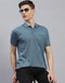 Men Blue Stripe Polo Collar Half Sleeve T-Shirt