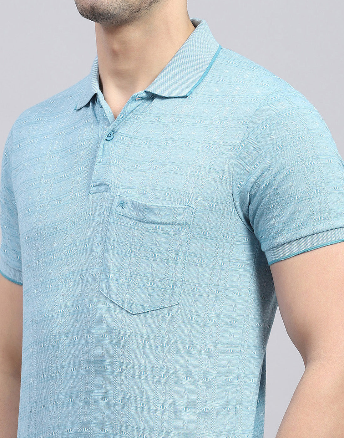 Men Blue Printed Polo Collar Half Sleeve T-Shirt