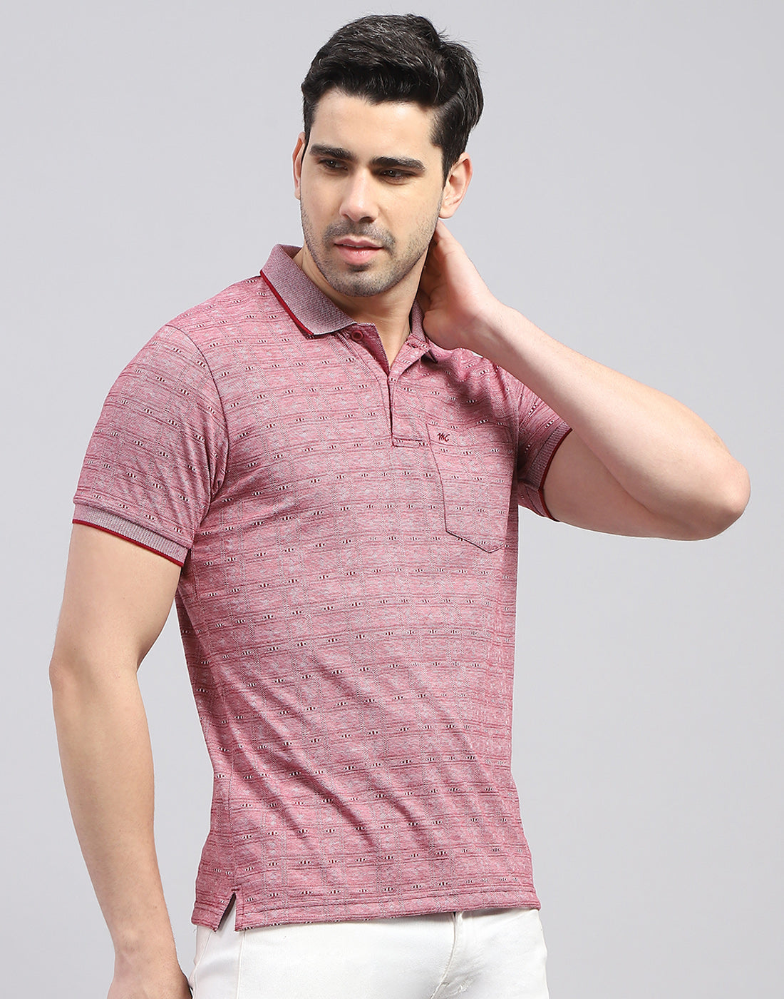 Men Maroon Printed Polo Collar Half Sleeve T-Shirt
