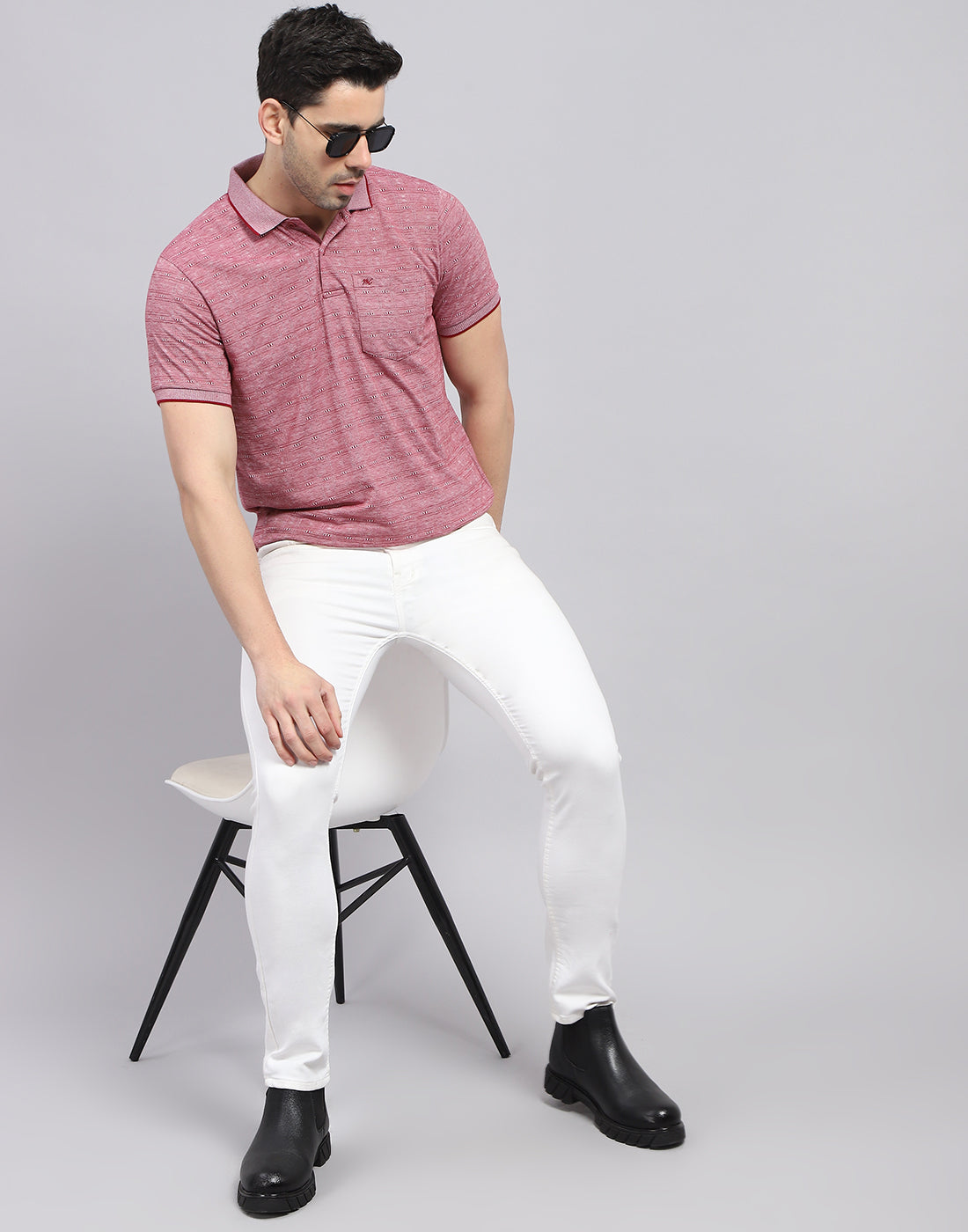 Men Maroon Printed Polo Collar Half Sleeve T-Shirt