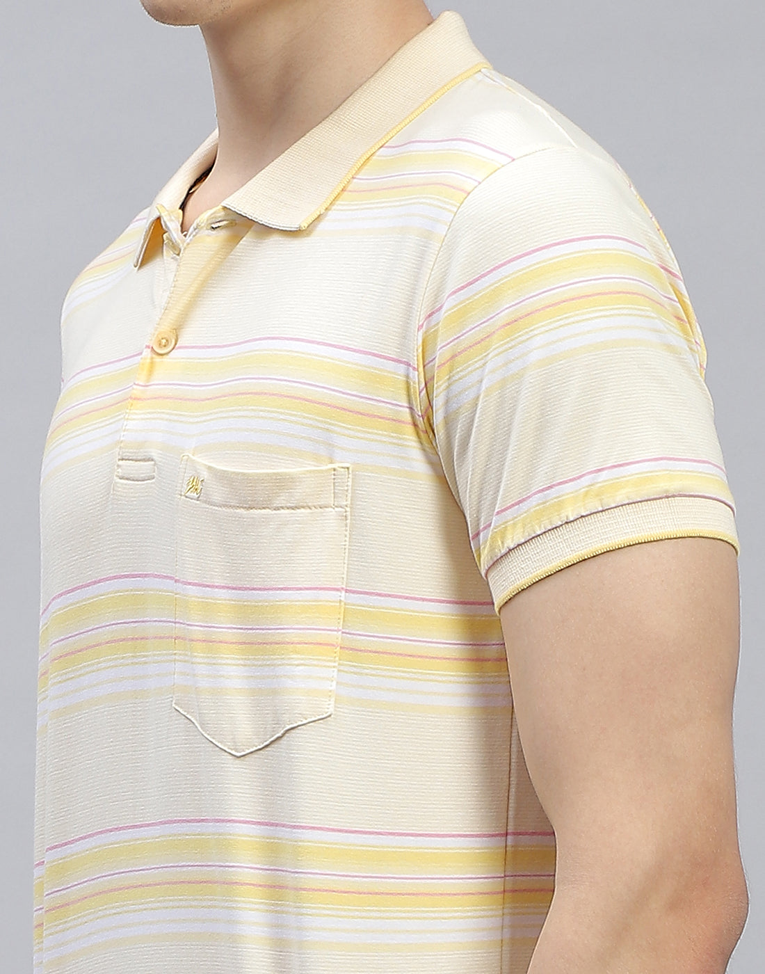 Men Yellow Stripe Polo Collar Half Sleeve T-Shirt