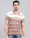 Men Red Stripe Polo Collar Half Sleeve T-Shirt