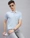 Men Blue Printed Polo Collar Half Sleeve T-Shirt