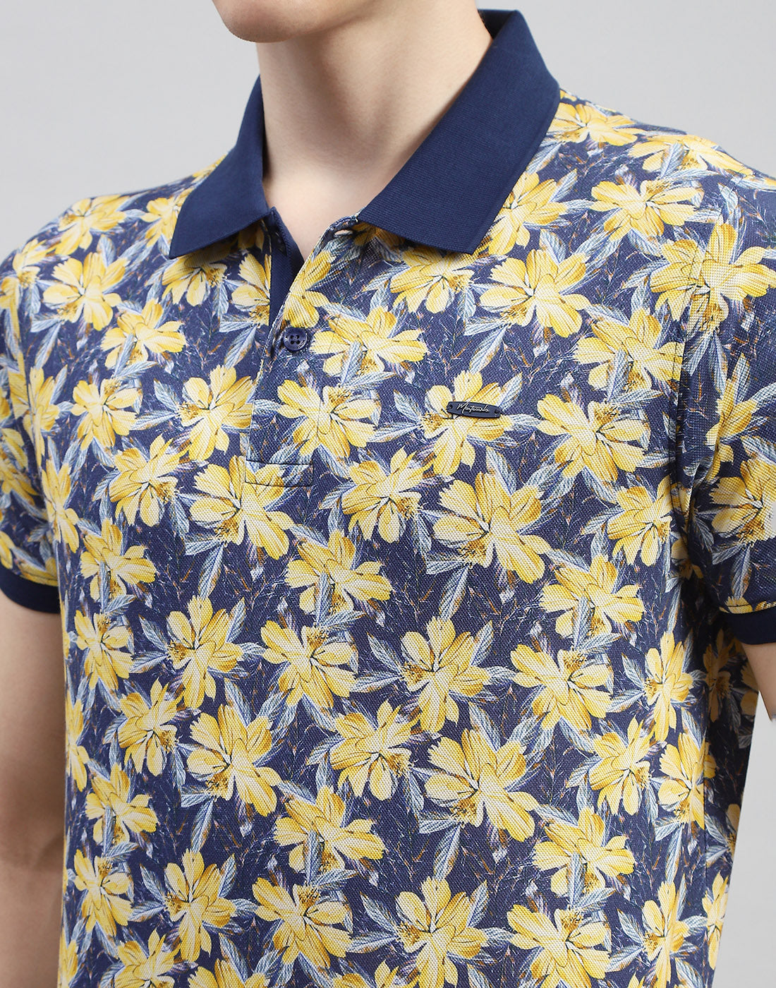 Men Navy Blue Printed Polo Collar Half Sleeve T-Shirt