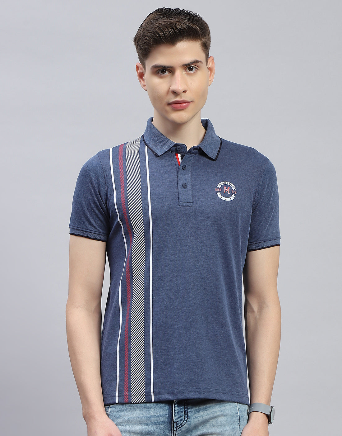 Men Navy Blue Solid Polo Collar Half Sleeve T-Shirt