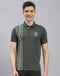 Men Olive Solid Polo Collar Half Sleeve T-Shirt