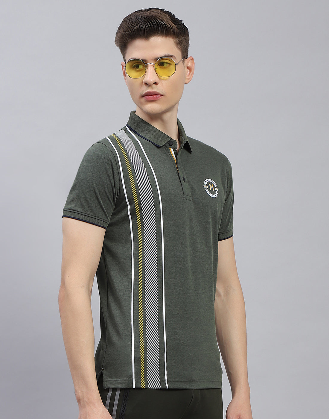 Men Olive Solid Polo Collar Half Sleeve T-Shirt