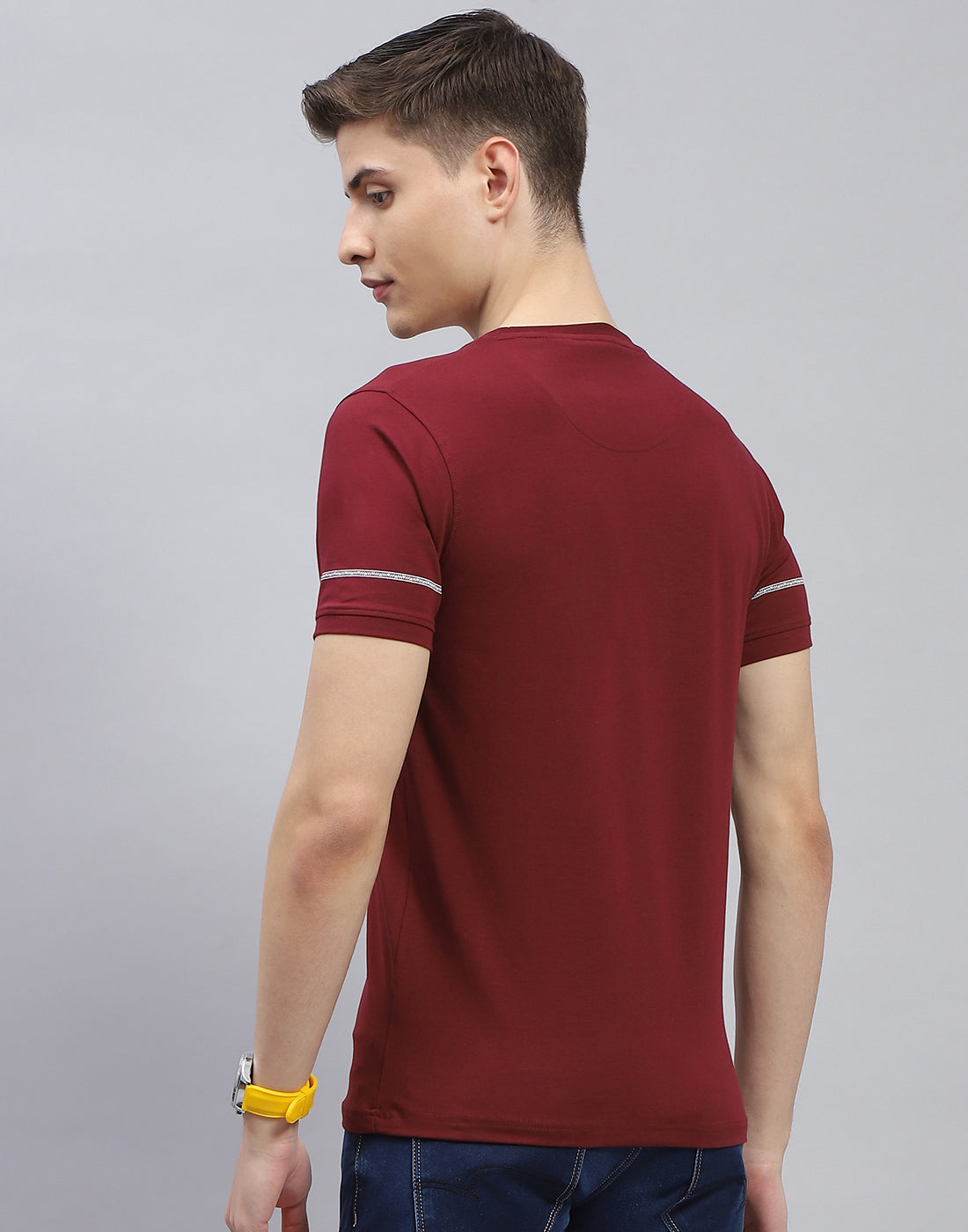 Men Maroon Printed Round Neck Half Sleeve T-Shirt