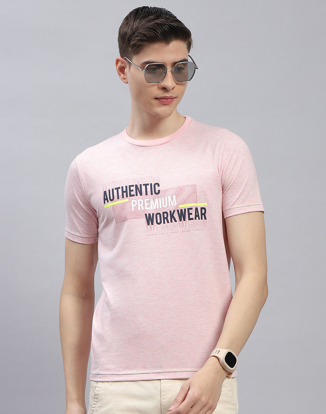 Men Pink Printed Round Neck Half Sleeve T-Shirt