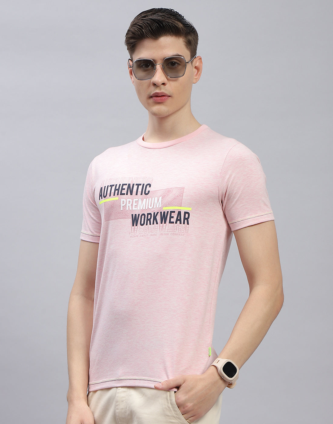 Men Pink Printed Round Neck Half Sleeve T-Shirt