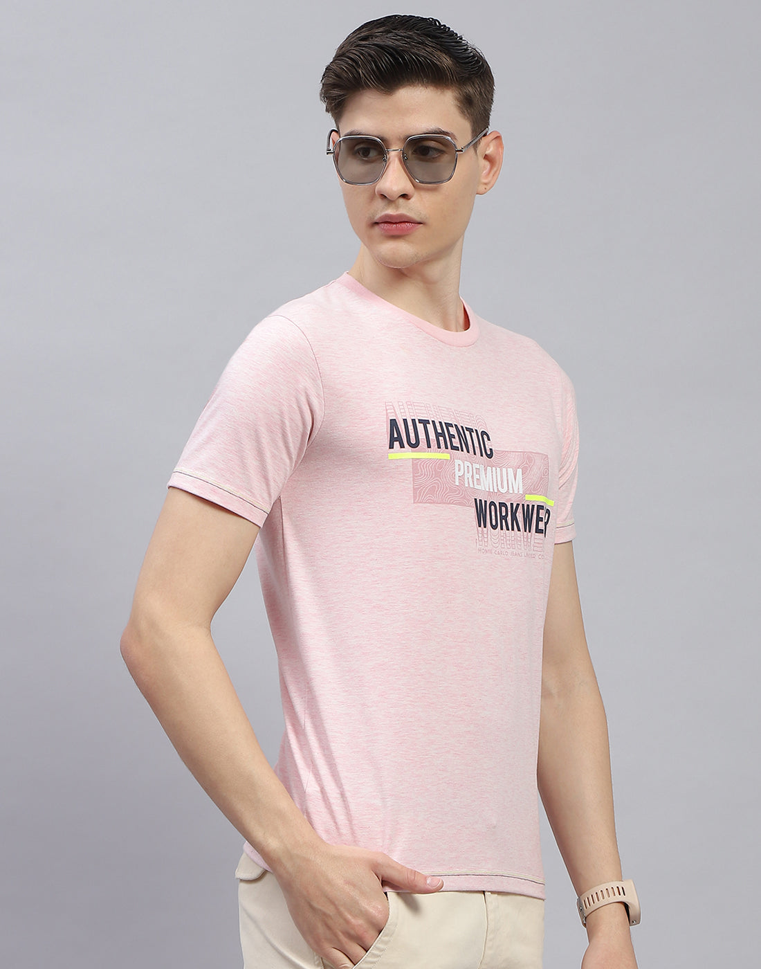 Men Pink Printed Round Neck Half Sleeve T-Shirt