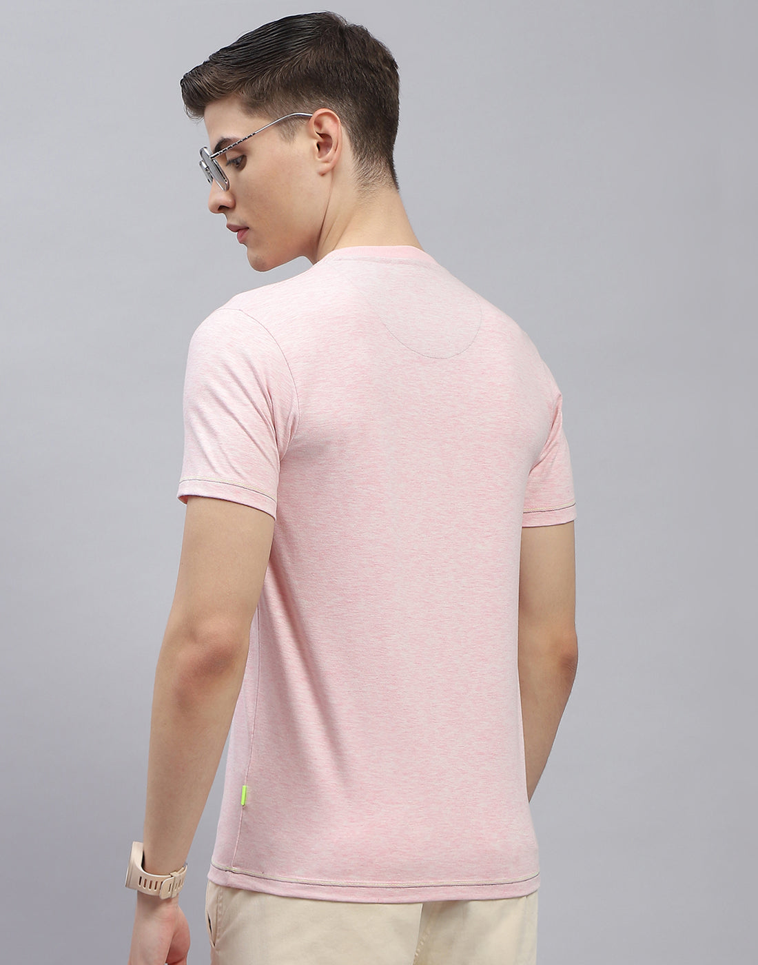 Men Pink Printed Round Neck Half Sleeve T-Shirt